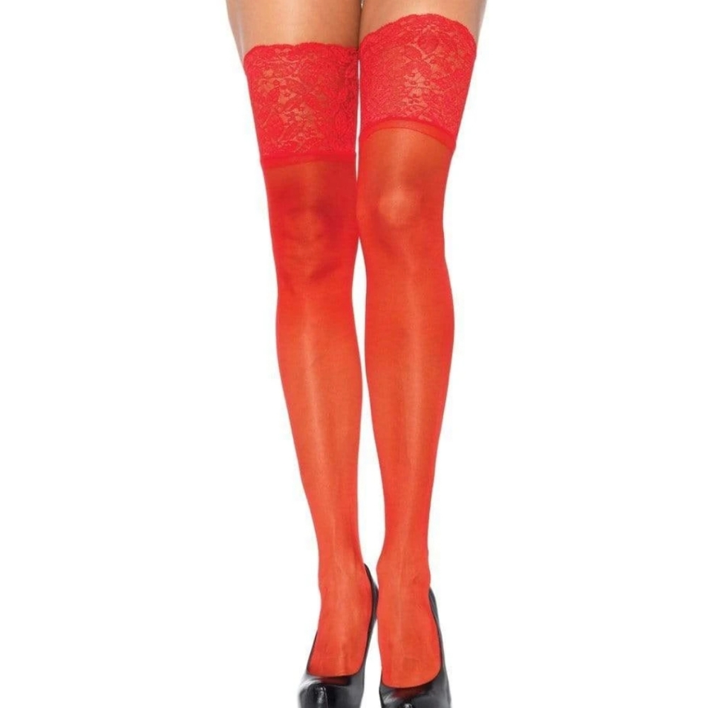 Red Stay Up Lycra Thigh Highs w Lace OS NWT